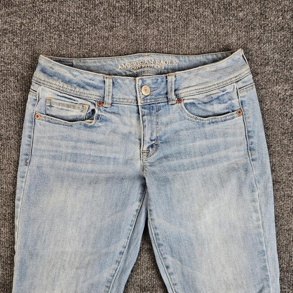 American Eagle Kick Boot Jeans Women's 8 SHORT Stretch Light Wash Low Rise Blue - Picture 9 of 10
